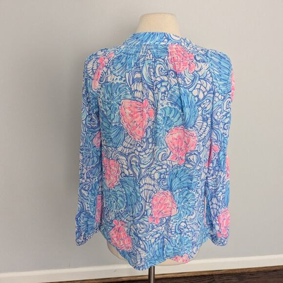 Women's Lilly Pulitzer Medium Elsa Blue Pink Seashells Blue Haven Raising Shell - Picture 4 of 7
